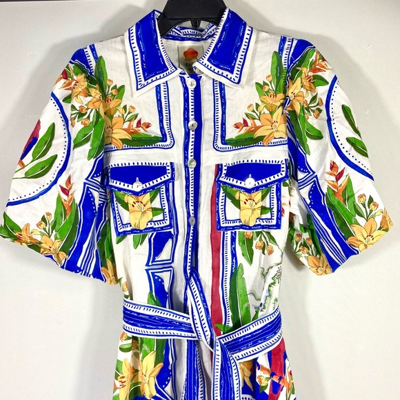 *SOLD* Farm Rio Tropical Destination Midi Linen Blend Shirt Dress Small NWT - Picture 13 of 17